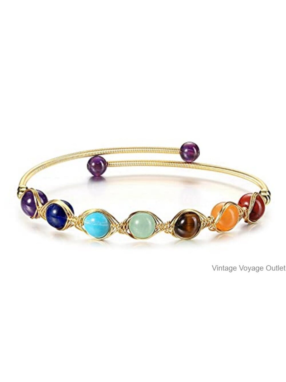 7 Chakra Crystal Bracelet 14K Gold Plated Adjustable Cuff Spiritual Jewelry Gift
